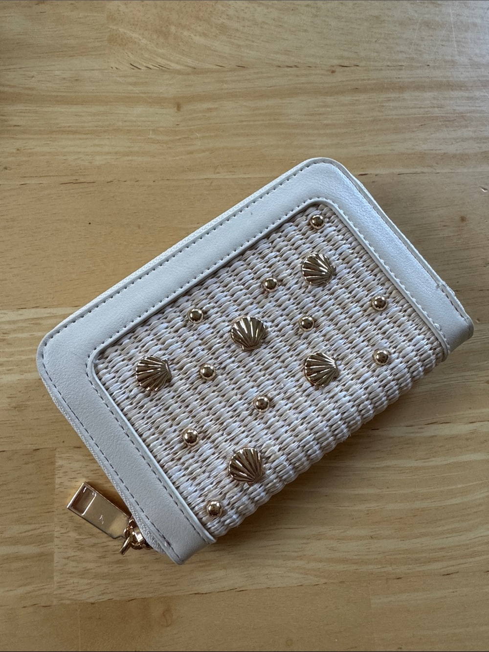 Women's  Woven Zip Wallet with Gold Shell Studs